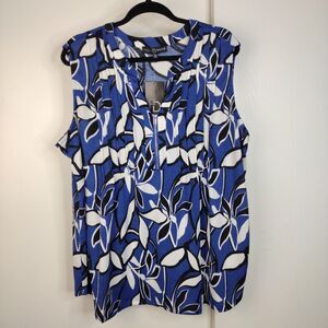 NEW Fred David Peasant Sleeveles Top Blouse Boho Floral Plus Size 3X Blue Black